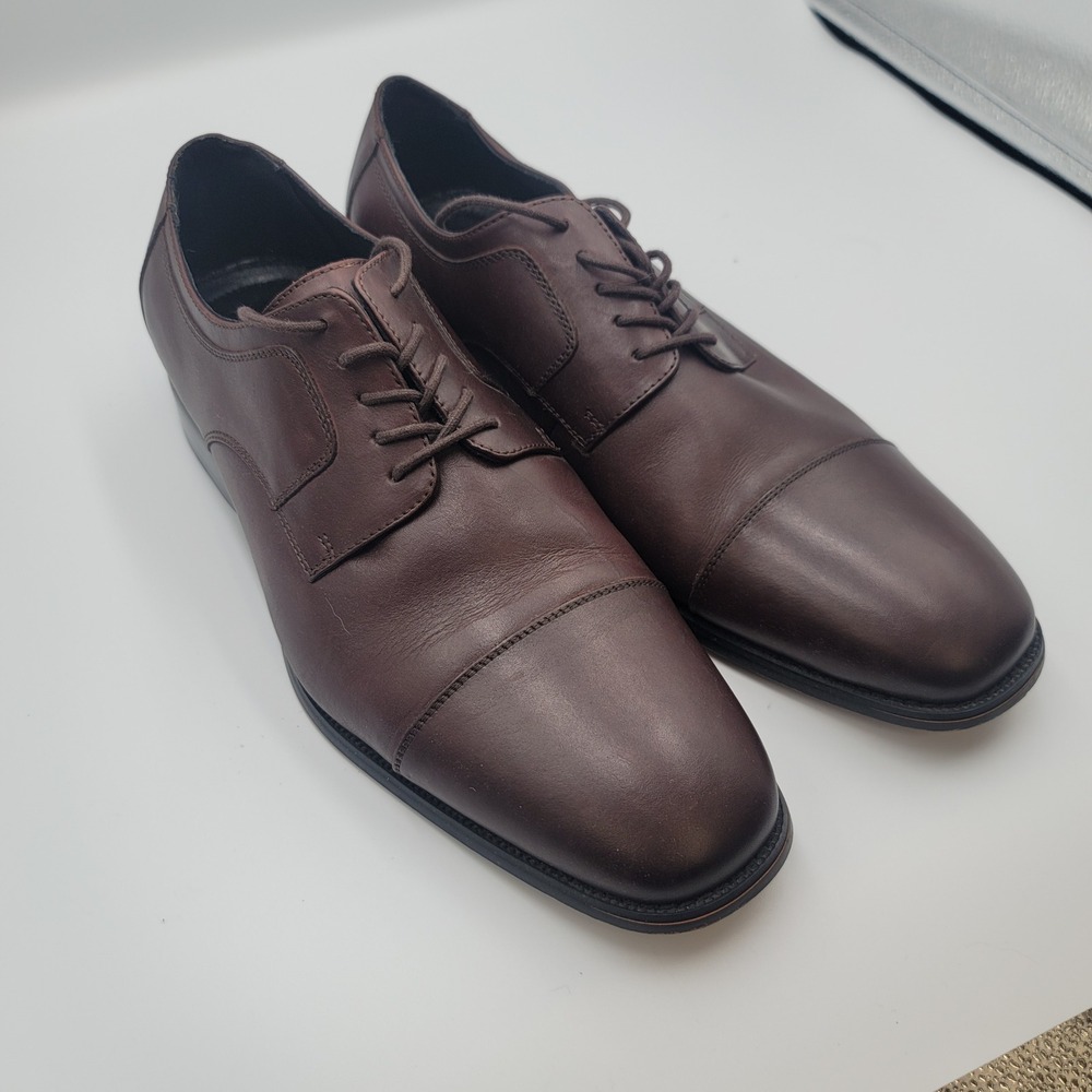 Joseph‎ Abboud Mens Brown Leather Cap Toe Oxford Dress Shoes 12W Dark Academia
